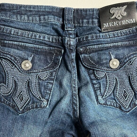 MEK | Dark Slight Factory Distressed Yokohama Slim Bootcut Jeans. 34 in Inseam - Picture 6 of 6